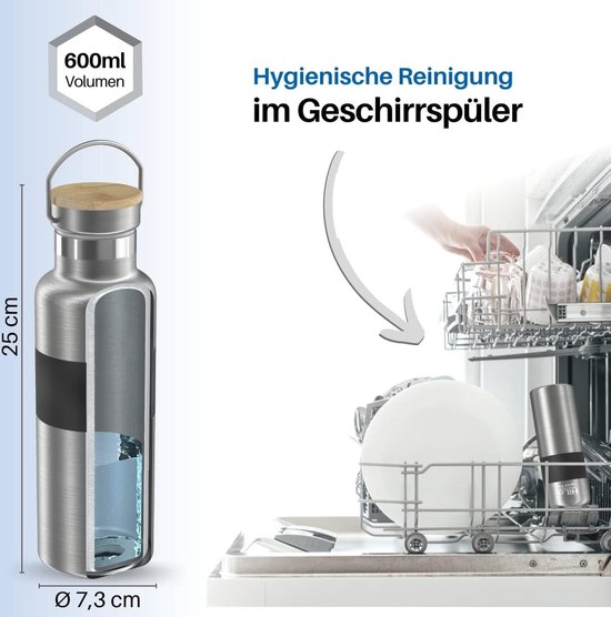 Geïsoleerde roestvrijstalen drinkfles voor fiets - 600 ml - houdt 12 uur warm - 24 uur koud - thermische fietsfles met 2 sluitingen