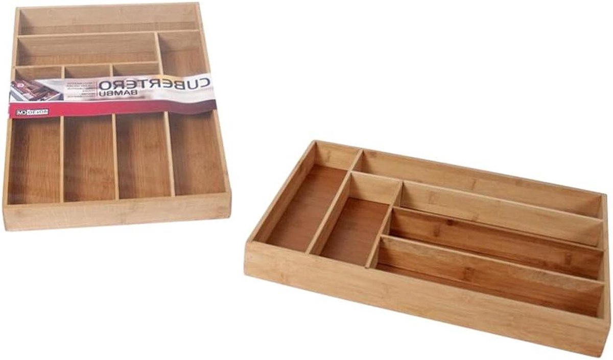Houten Bestekbak voor Bamboe - Bestek Opbergbak Met 6 Vakken - Organizer voor Bestek - Besteklade Bak