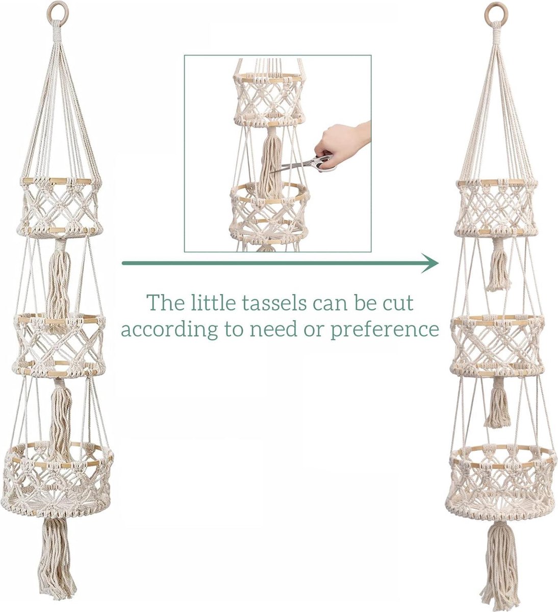 Hangende lantaarn macramé, boho-hanglamp, kroonluchter met kwastje voor
