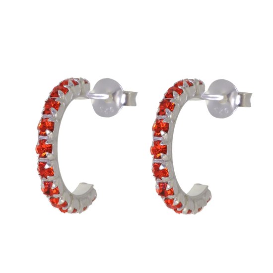 Behave – Oorbellen – 925 Sterling Zilveren Oorringen met Rood Kristal steentjes