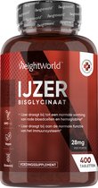 IJzer tabletten - 28 mg - 400 micro tabletten - Bisglycinaat voor optimale opname - 100% ADH - Laboratorium getest - Vegan IJzer supplement van WeightWorld
