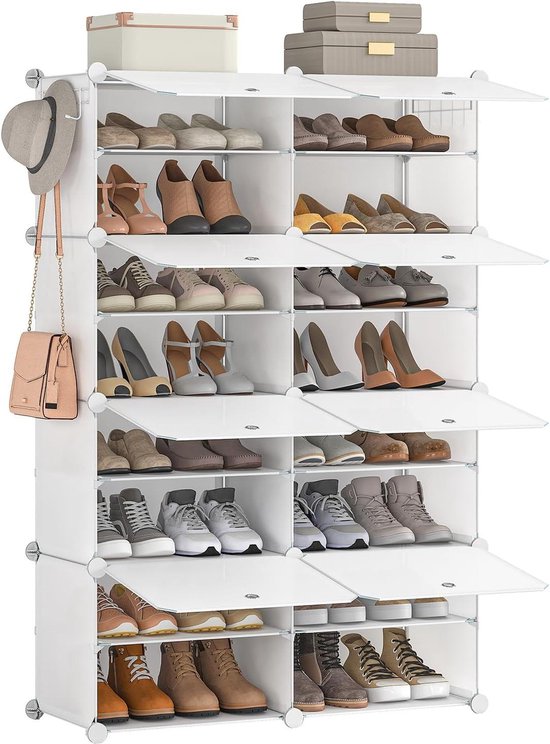CASABEL Industriële schoenenkast, 18 paar, schoenenkast, opslag, ingang, grote capaciteit, ruimtebesparend, ingang, hal, deuren en frame van licht hout, Frans bedrijf