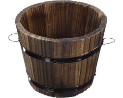 Houten bloempot whisky-vat plantenbak - ronde tuin bloemenemmer - grote bloempot binnen en buiten - tuin terras decoratie - maat M