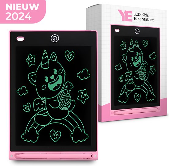 YE - 12-inch Roze LCD Teken Tablet voor Kinderen - Kleurrijk Scherm - STEM Montessori Speelgoed - Cadeau voor Meisjes van 3 tot 5 Jaar - Perfect voor Tekenen en Schrijven - Verjaardagscadeau