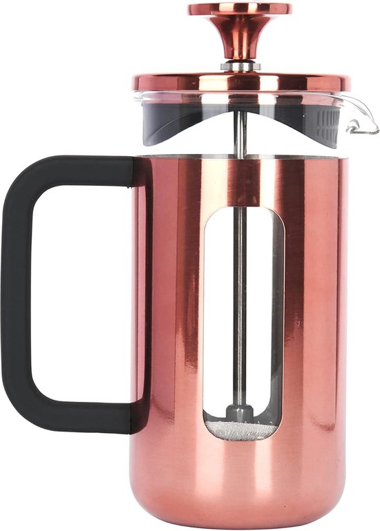 RVS Cafetière Voor 3 Kopjes - Zwarte Filterkoffiezetter Met Dubbelwandige Beker