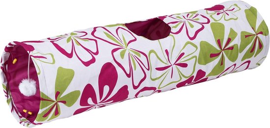 Tunnel pour Chat Fleurs - 25 x 90 cm - Joli Tunnel de Jeu pour Chats