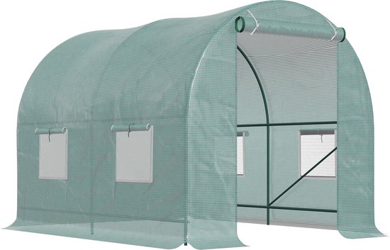 Outsunny - Foliekas - met Raam - Roosterfolie - Rolldeur - Groen