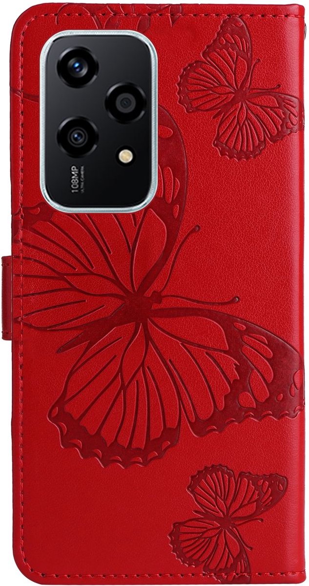 Mobigear Telefoonhoesje geschikt voor HONOR 200 Lite Hoesje | Mobigear Butterfly Bookcase Portemonnee | Pasjeshouder voor 2 Pasjes | Telefoonhoesje voor Pinpas / OV Kaart / Rijbewijs - Rood