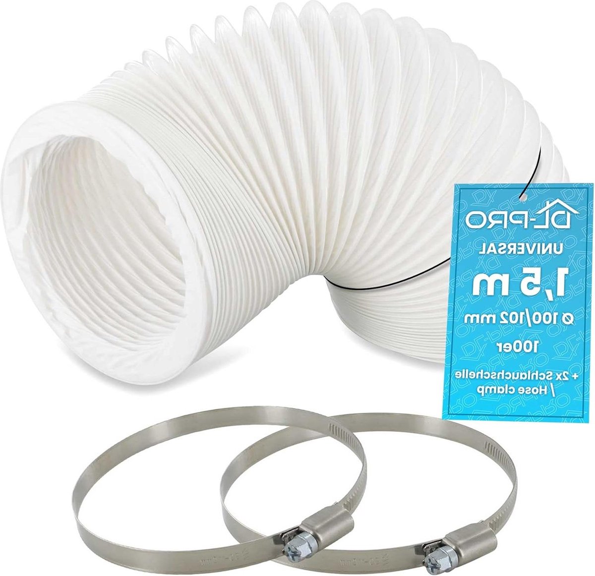 Afvoerslang Airco 15 m Ø 100/102 mm met klemmen voor airconditioning wasdroger afzuigkap