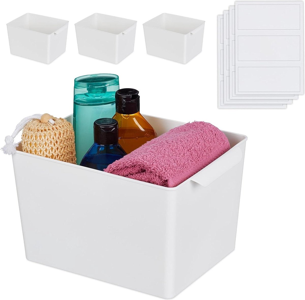 Opbergbak plastic handvat open opbergbox set van 4 keuken organizer - badkamer - wit