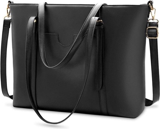 Aucuu Handtas, shopper, laptoptas, voor 15,6 inch laptop, licht, PU-leer, zwart, zwart, 1 Aucuu Handtas, shopper, laptoptas, voor 15,6 inch laptop, licht, PU-leer, zwart, zwart, 1