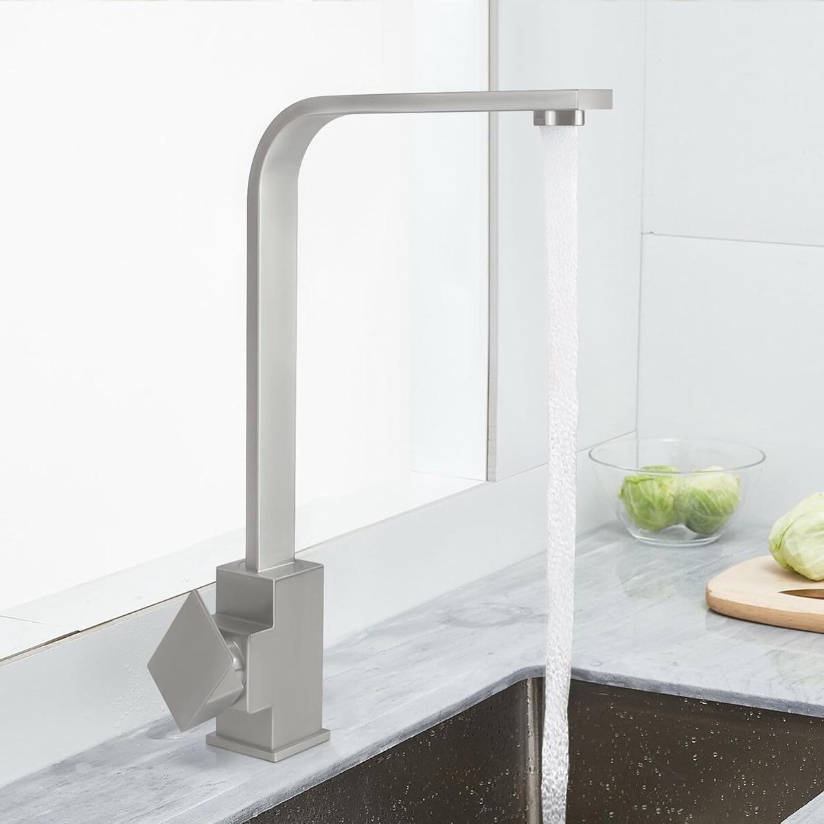 Robinet De Cuisine Pivotant 360° SJQKA – Blanc, Mitigeur à Levier, Valve Céramique, Installation Sur Pont