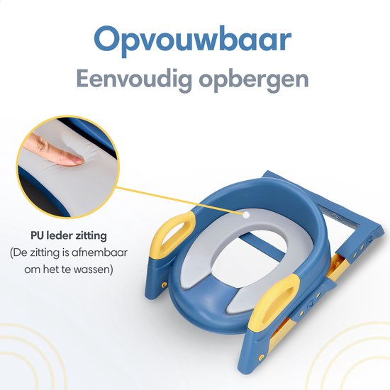 Macx & Macx WC Verkleiner met Trapje - Toilettrainer met Handvaten en Opstapje - Opvouwbaar Toilet Bril Zitje - WC Zindelijkheids Training voor Jongens/Meisjes - Urinoirs voor Kind/Peuter van 2 tot 7 jaar - Toiletverkleiner Blauw