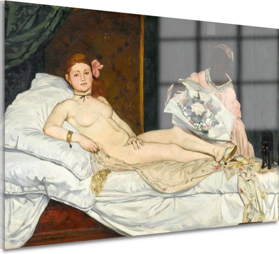 Olympia - Édouard Manet schilderij - Vrouw schilderij - Muurdecoratie Figuur - Schilderijen op glas industrieel - Schilderij plexiglas - Muurdecoratie slaapkamer acrylglas 75x50 cm
