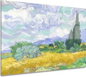 Tarweveld met cipressen - Vincent van Gogh schilderijen glas - Landschap wanddecoratie - Glas schilderij Natuur - Wanddecoratie industrieel - Acrylglas schilderij - Schilderijen & posters acrylglas 120x80 cm