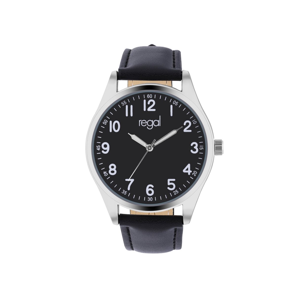 Lucardi Heren Regal Heren Horloge Zwart PU leer - Horloge - PU leer - Zwart - 40 mm