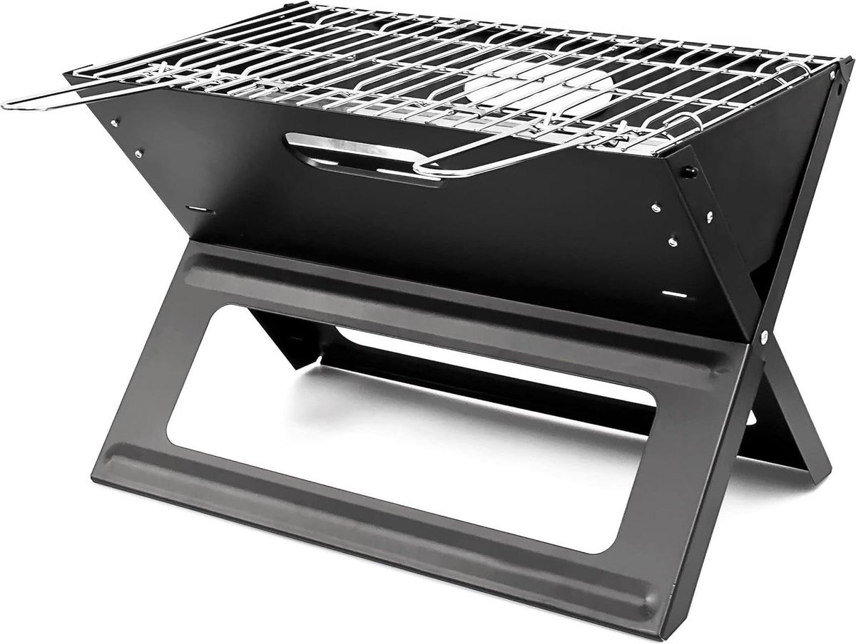 Draagbare houtskool BBQ - praktisch met rooster en kolenschaal - 305x30x455 cm - zwart