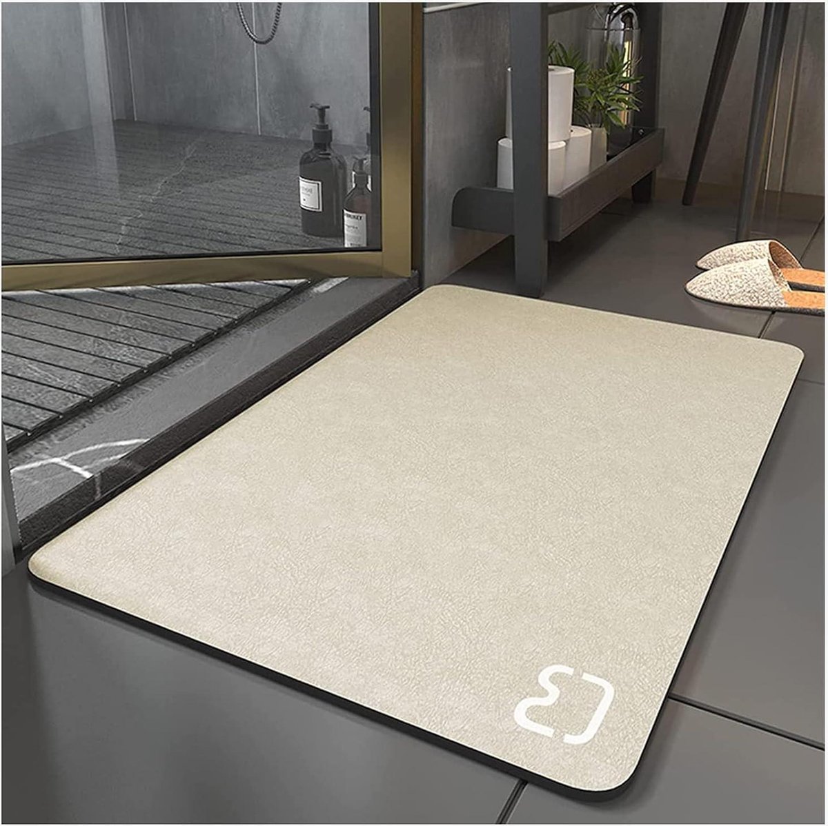 Super absorberende badmat van diatomeeën - sneldrogend en antislip - machinewasbaar - beige - 60 x 90 cm