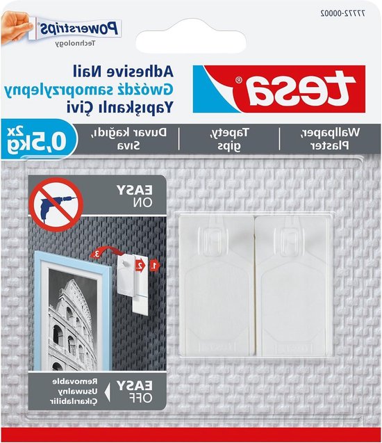 Clou adhésif tesa ® toile - papier peint, plâtre - réglable en hauteur - clou au