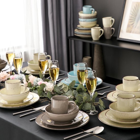 Service de table de Luxe LBB – 32 pièces – 8 personnes – Porcelaine – Service d'assiettes – Assiettes plates – Assiettes à dessert – Bols – Mugs – Bols – Multicolore