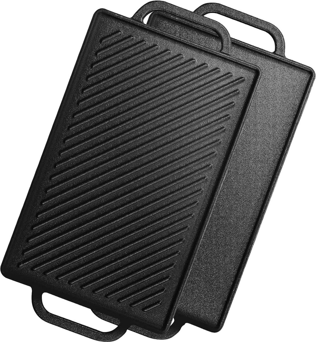 Gietijzeren grillplaten 33 x 21 cm omkeerbaar voor oven fornuis barbecue houtskoolbarbecue kookgrill en grillpan 2-in-1 verpakking Grilplaat