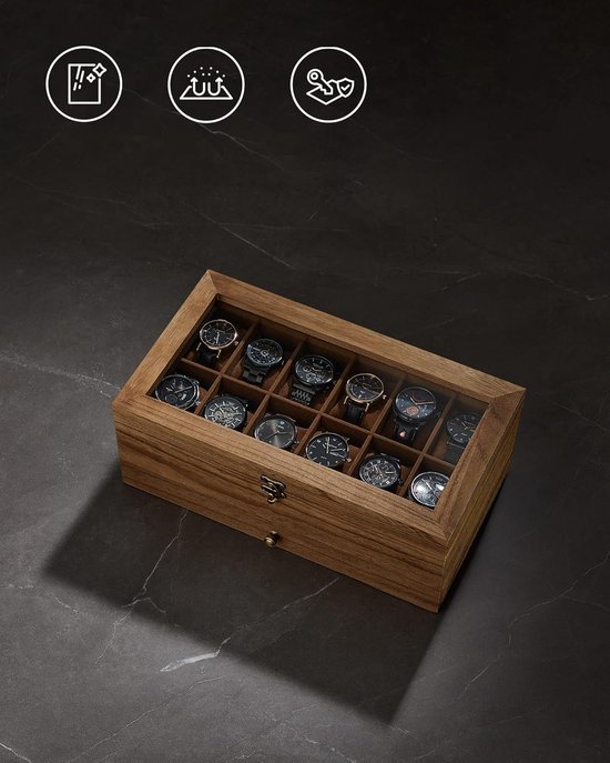 ProCase Houten horlogedoos voor heren, 20 sleuven, grote horloge-organizer, 2 niveaus, gelakte presentatiedoos voor het opbergen van horloges, zwart