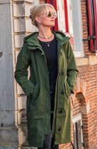 Lange dames tussenjas - Waterafstotend & getailleerd - Legergroen - Maat 42