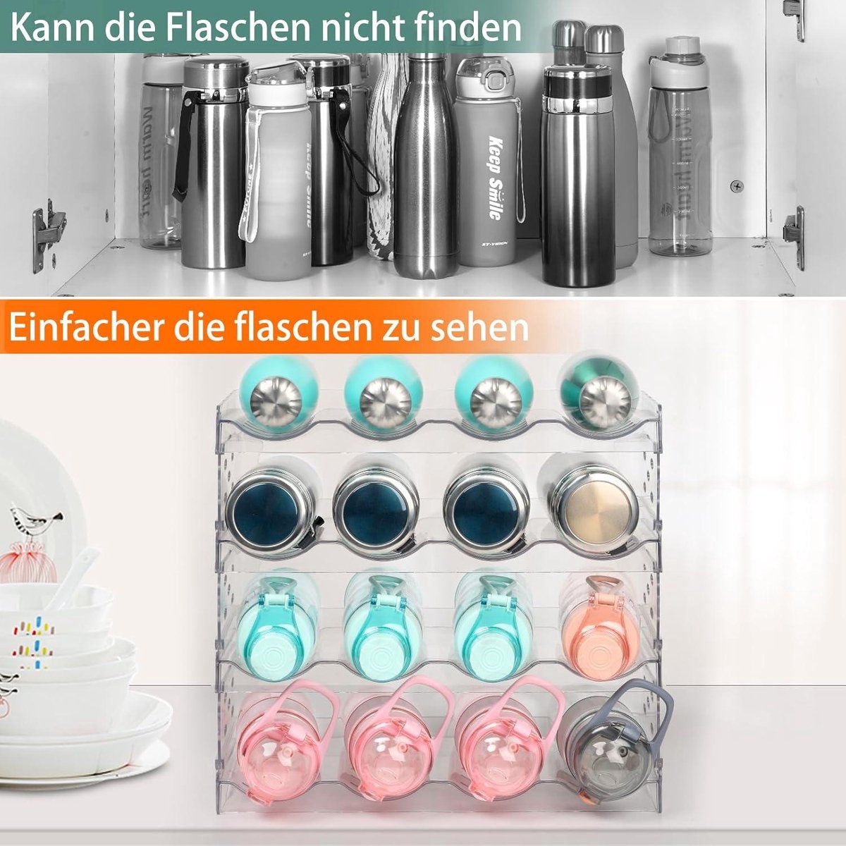 Flessenhouder, koelkast, stapelbaar, 8 flessen, efficiënte flessenorganizer voor koelkast en kast, praktisch wijnrek, stapelbaar voor orde en stabiliteit (2 lagen, 8 flessen