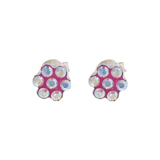 Behave - Boucles d'oreilles - Bloem - Argent Massif 925 - Pierres Cristal Aurore Boréale - Rouge Fuchsia