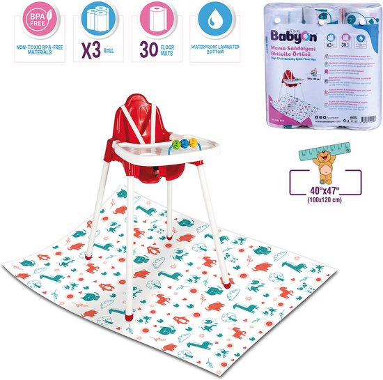 Spatmat voor kinderen op een Rol - waterdicht - waterproof - kleed Onder de Kinderstoel - 100x120 Wegwerp Vloermat Onder Kinderstoel - Baby - Maaltijd-Picknick-Knutselen - Kinderdagverblijf - School - tafelkleed - Dieren Motief - 30 stuks van Merkloos — afbeelding 4