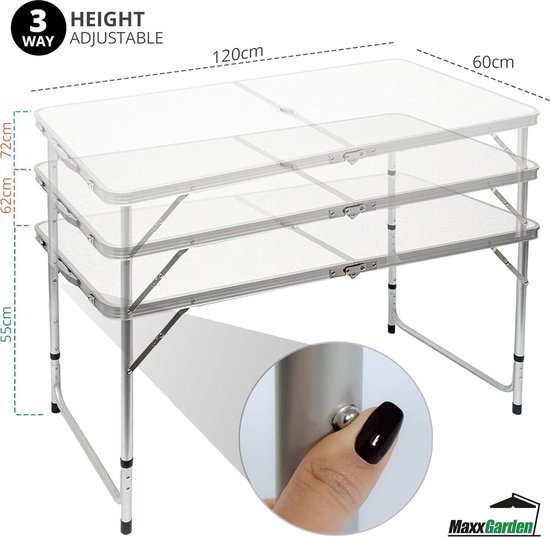 Opvouwbare Picknicktafel Draagbaar voor Camping - Vouwtafel 120x60x70cm - Wit Vouwtafel van Merkloos — afbeelding 5