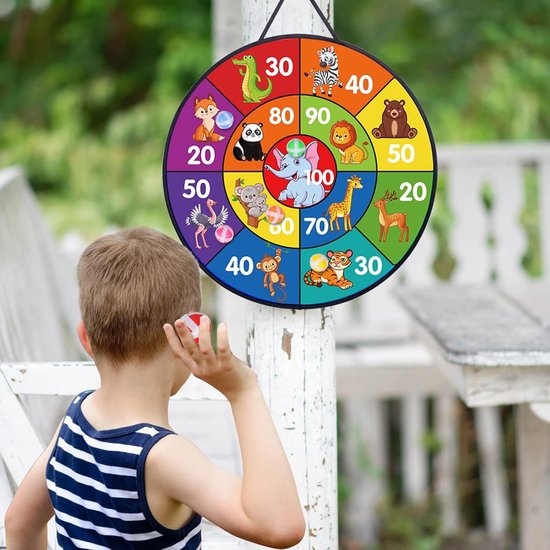 Cible De Fléchettes Velcro Pliable Double Face Avec Motifs Animaux Et Chiffres Avec 12 Balles Adhésives, Disque De Jeu De Fléchettes Pour Petits Et