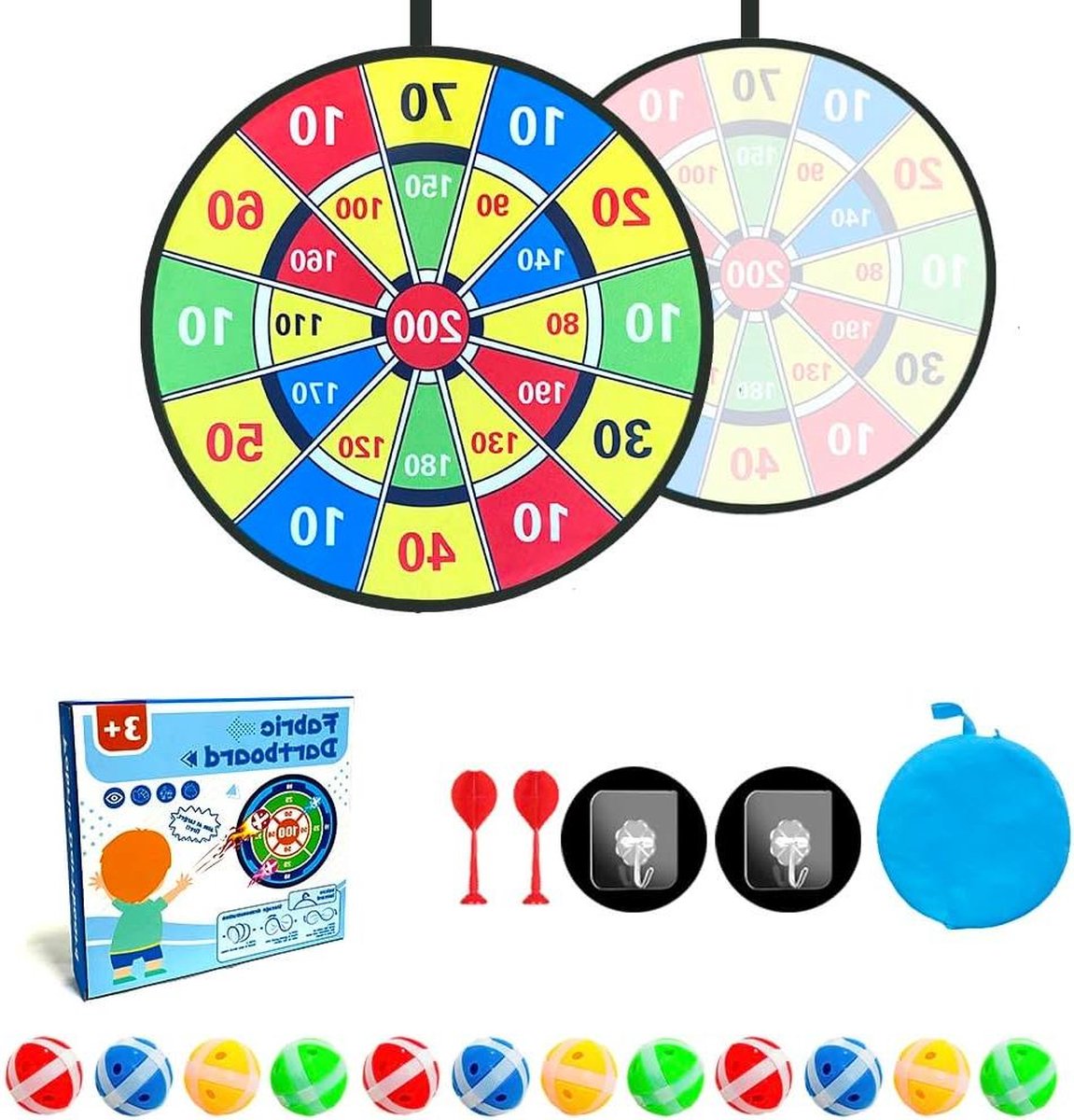 Opvouwbaar dartbord voor binnen en buiten - 200 punten dartboardset 72 cm voor feestjes en festivals