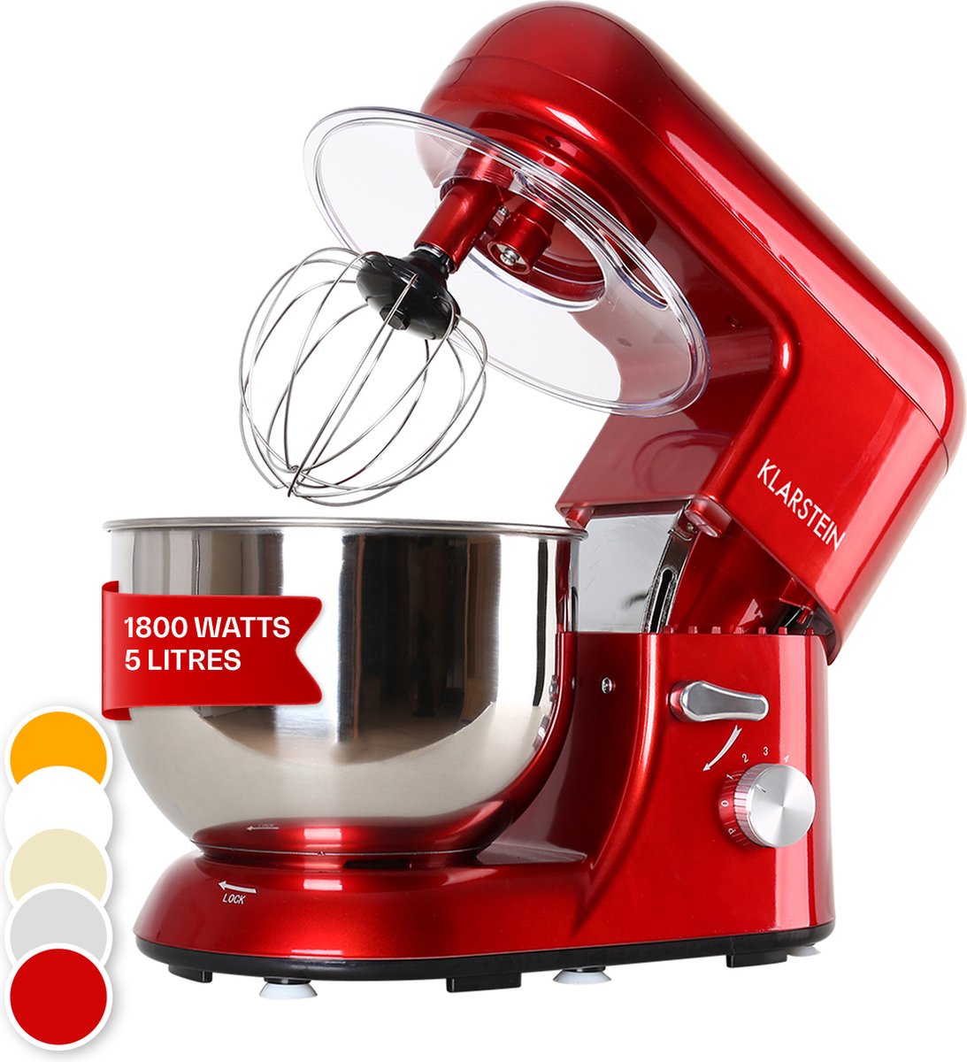Klarstein keukenmachine, Knetmaschine met 5L kom, 1800W Profi keukenmachine met Knethaken en Schneebesen, Universal keukenmachine met 6 standen, Teigmaschine zum roeren, Kneten en Aufschlagen - Keukenmachine,2L - voor Keuken - Garde - RVS