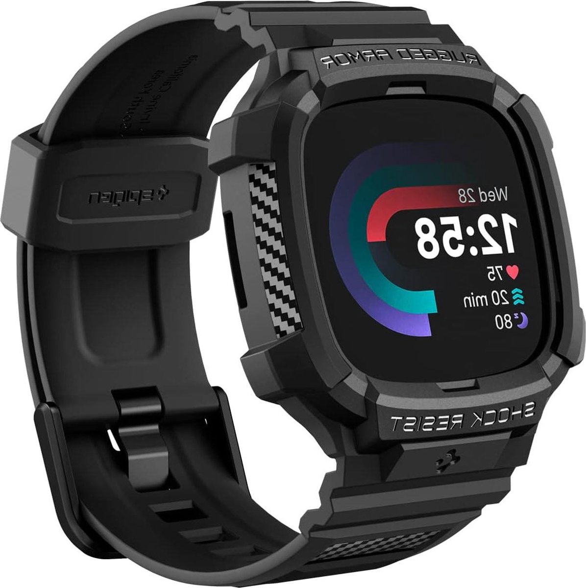 Rugged Armor Pro Hoesje met Bandje voor Fitbit Versa 4 / Fitbit Sense 2 - Zwart