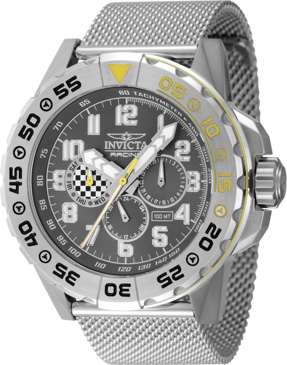 Invicta Racing 47214 Heren Horloge - Waterdicht - Analoog - Quartz Uurwerk - Roestvrij Staal met zwarte Wijzerplaat -48mm