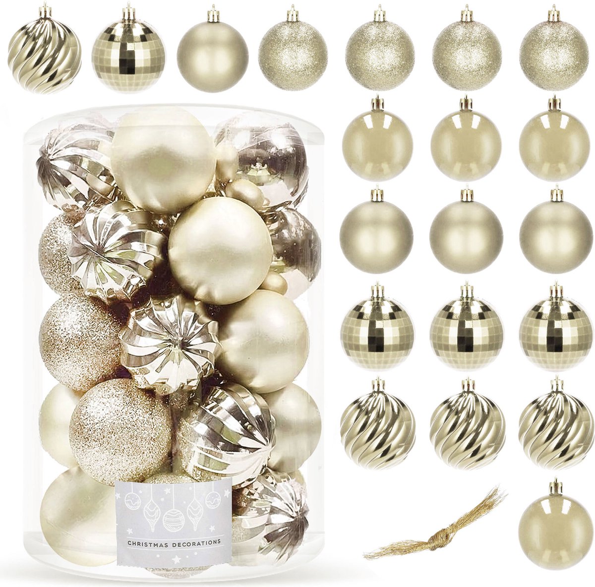 Springos Kerstballen | 20 Stuks | 6 cm | Champagne