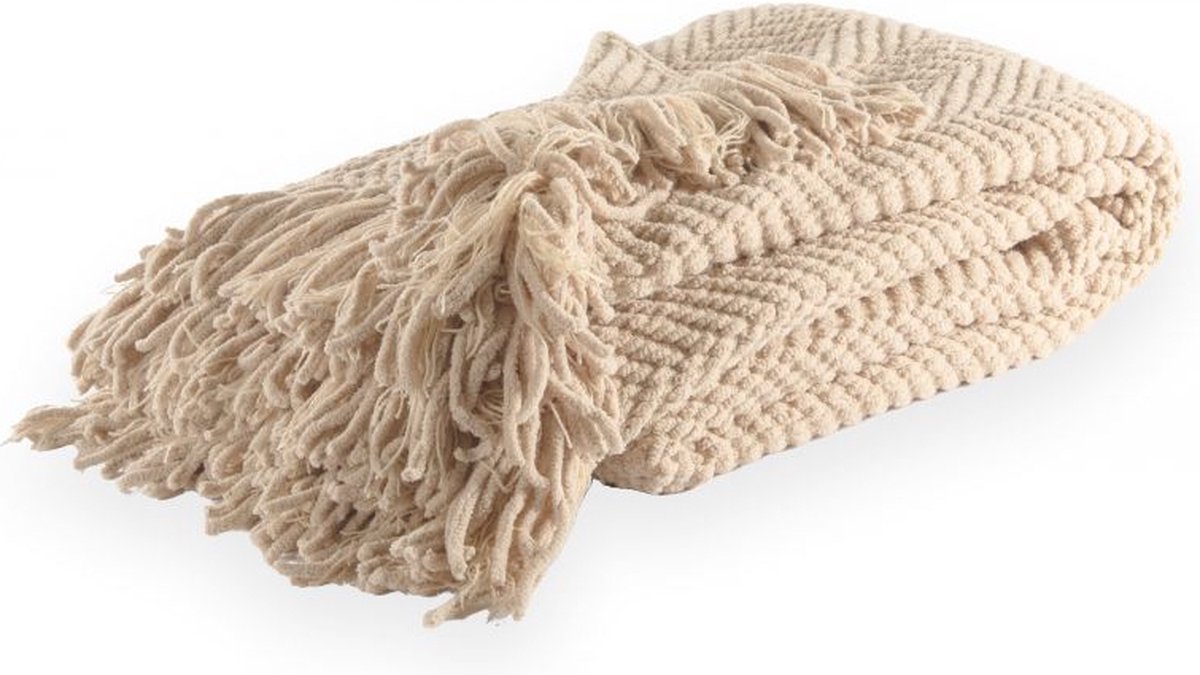 Tiseco Deken RENEE - warm gebreide structuurplaid - 150x200 cm, Ivoor IVORY