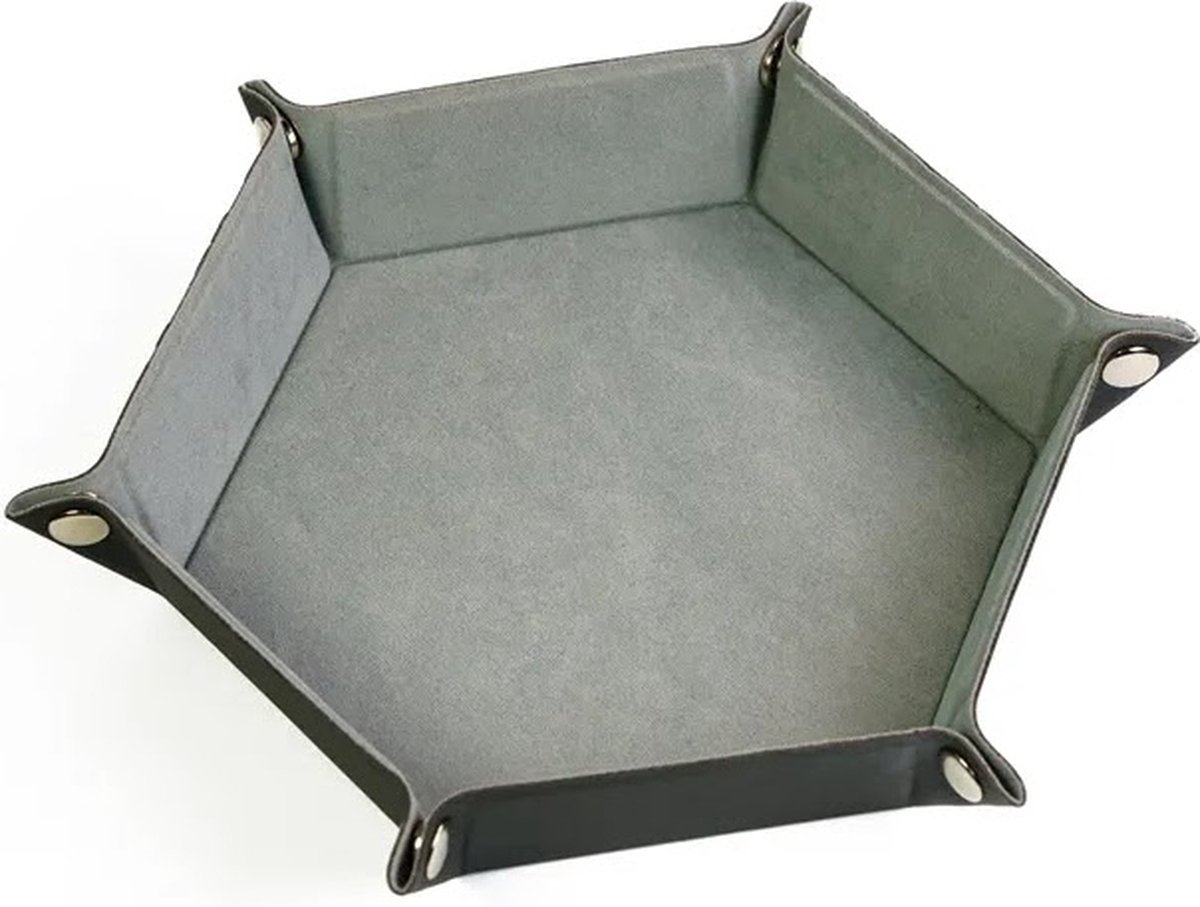 Lapi Toys Dice Tray Dobbelsteenbak Dice Tray Dungeons and Dragons DnD Dice Tray Dobbelbak Dobbelpiste Pitjesbak Opvouwbaar Imitatieleer Fluweel Hexagon Grijs