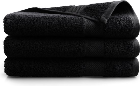 DoubleDry Hotel Badhanddoeken 70 x 140 cm – Set van 3 – 100% Katoen 500 g/m2 – Zacht & Absorberend - Zwart