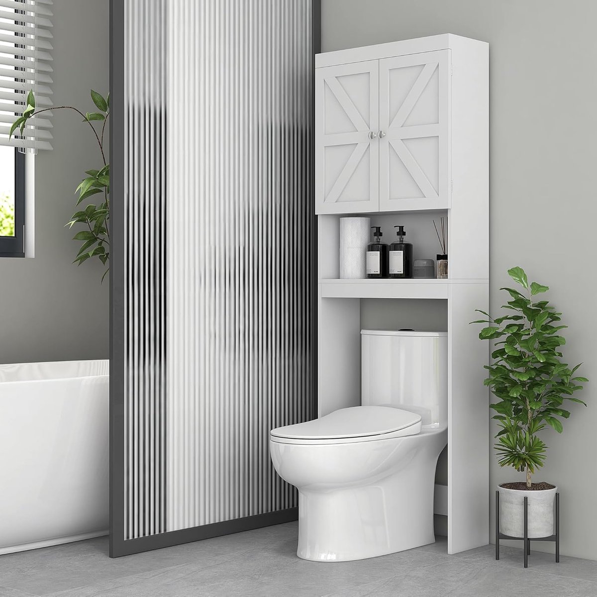 Badkamer boven het toilet opbergkastWandrek, grijs | bol