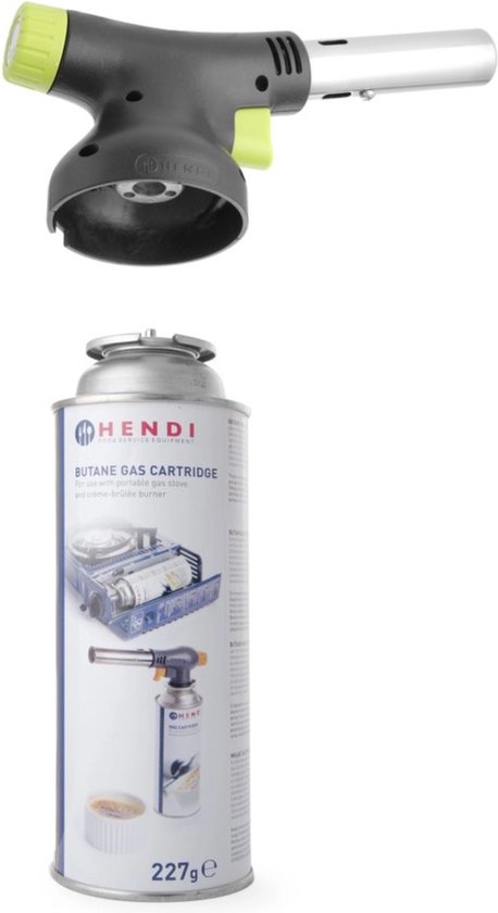 Brûleur de chef Hendi Design avec bidon de gaz - Brander professionnel à crème brûlée - 17,5x6,8x (H) 26 cm