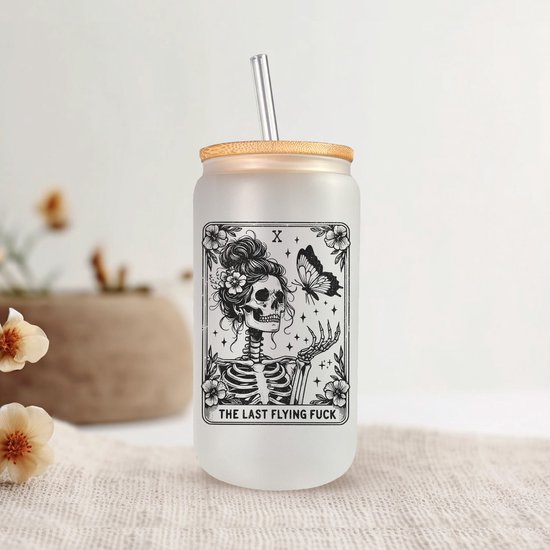 Foto: Tarot the last flying f ck glazen drinkbeker met rietje en deksel longdrinkglazen bubble tea beker smoothie beker frisdrankglazen 500ml ijskoffie beker blikvormige glazen bekers beer can cocktailglazen ijskoffie glas boba cadeau