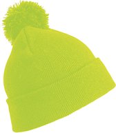 Result Wintermuts - met pom pom - fluoriderend geel - volwassenen - dames/ heren - muts - 100% acryl