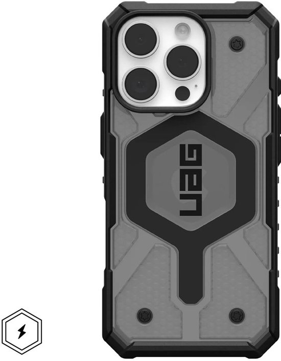 Urban Armor Gear Pathfinder Transparent pour Apple iPhone 16 Pro | Cas de couverture arrière | Gros boutons | Cendre