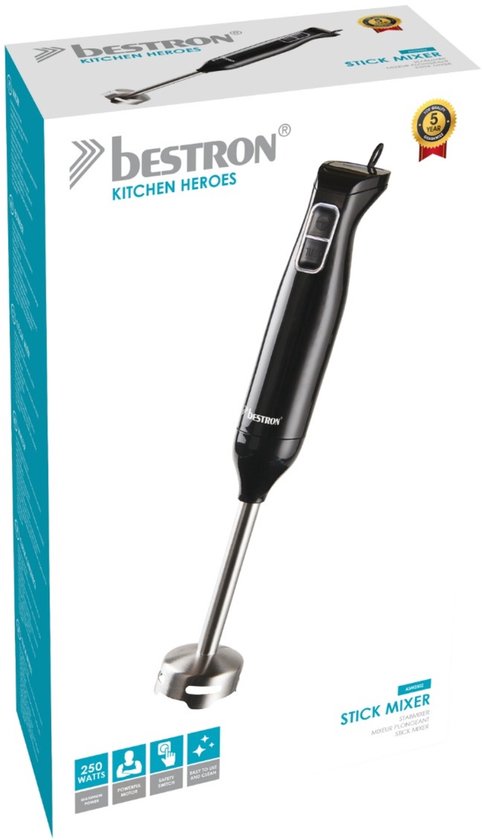 Bestron Staafmixer 250W - ASM250Z - 2 Snelheden - Afneembare staaf - Zwart - 5 jaar garantie