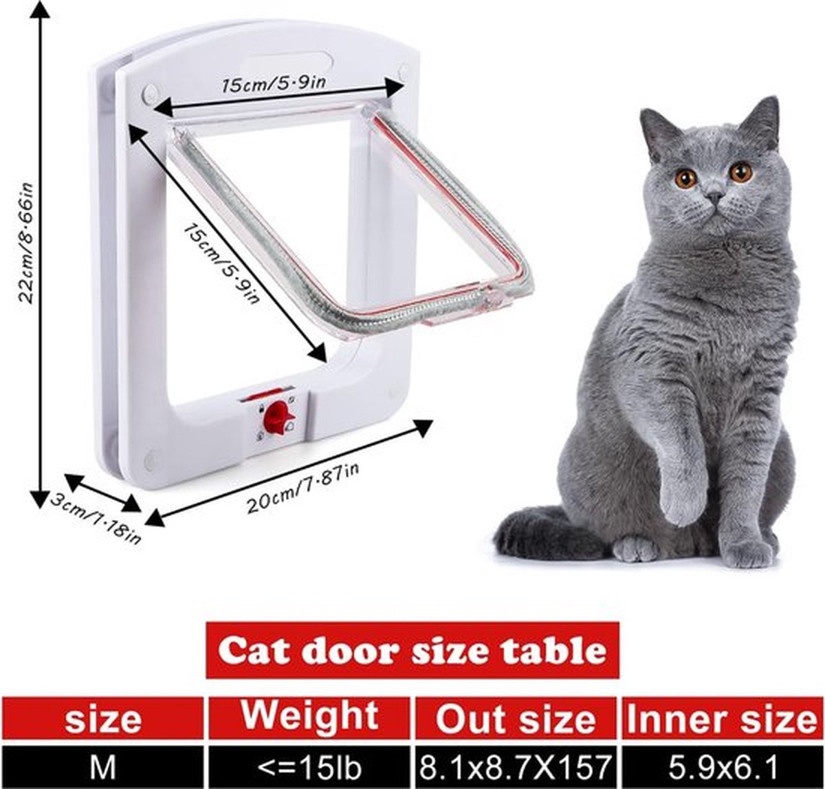 CEESC Kattenklep met 4-weg draaibaar slot voor katten, kleine honden, eenvoudig te installeren en te gebruiken, verbeterde versie