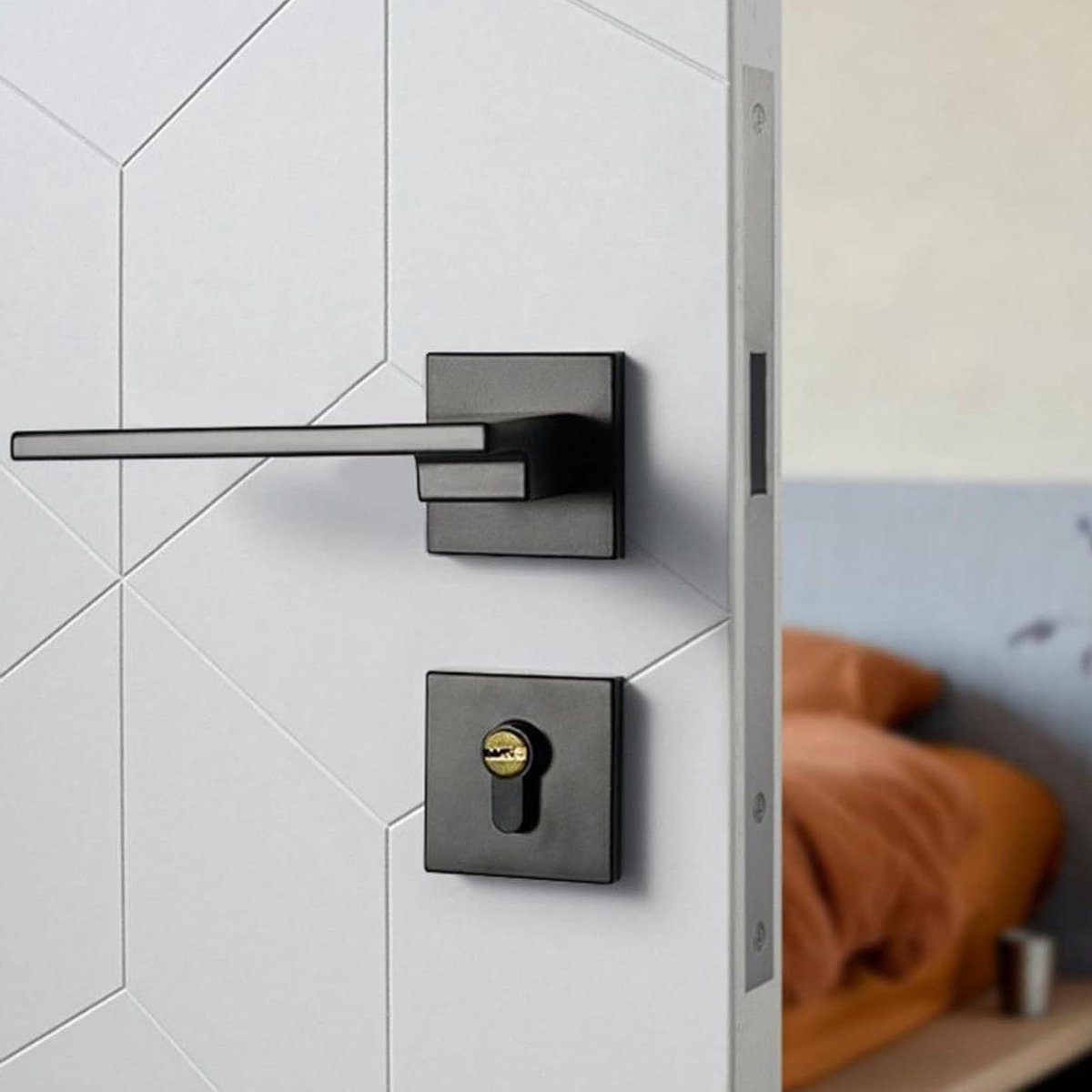 Split Door Lock Handleset - Silent Matte Black Indoor Bedroom Door Lever - Front Entry Lock Handleset For Home - Bedroom Door Lever Handle