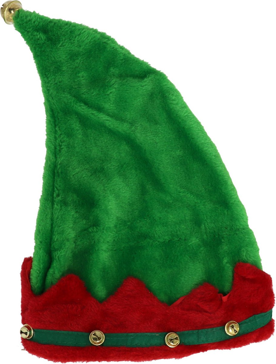 Gerimport Elfenmuts - groen/rood - puntmuts - volwassenen - polyester - kerstelf accessoires