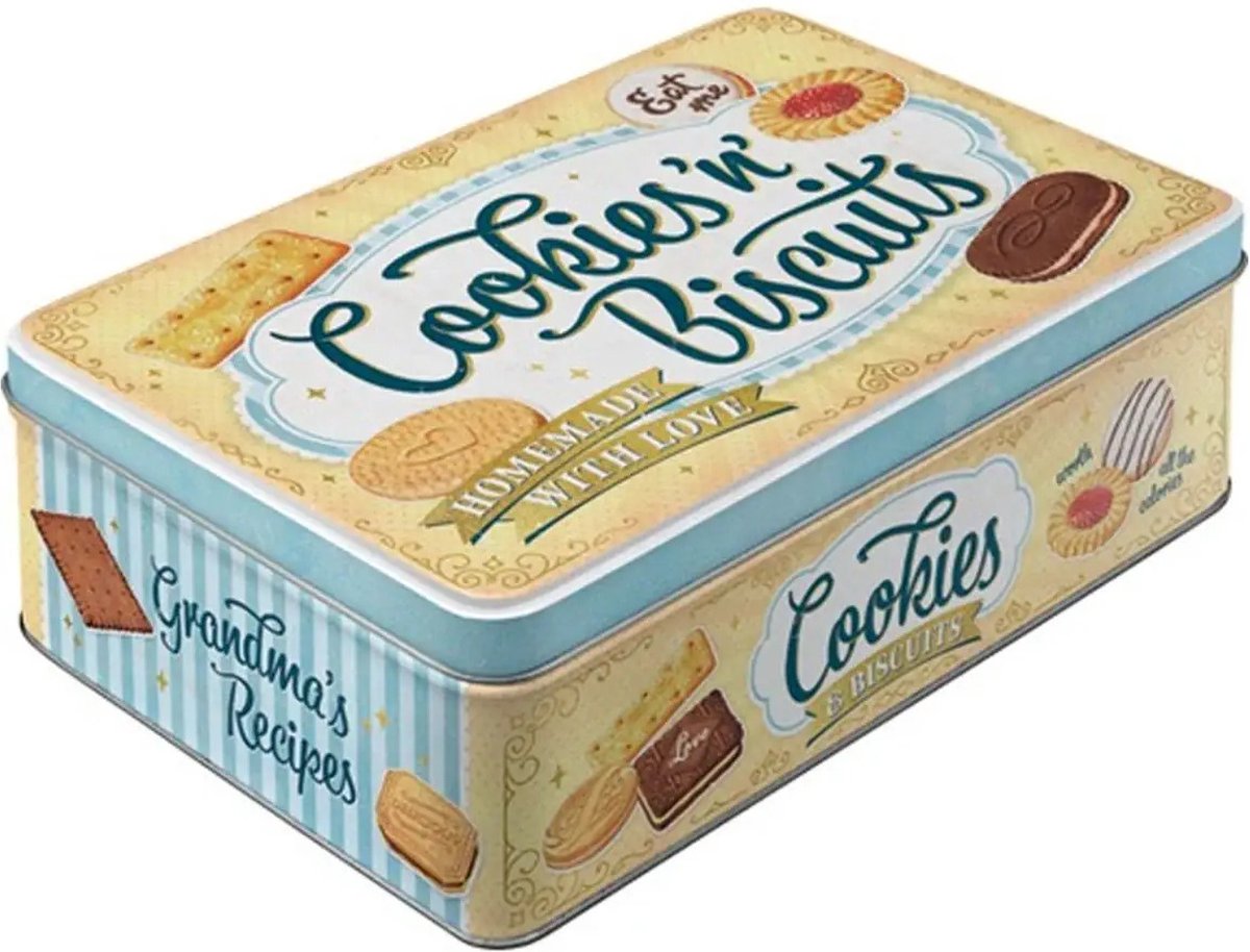 Nostalgic Art Bewaarblik/koektrommel - Cookies 'n' Biscuits - Metaal - 23 x 16 x 7 cm - 2,5 liter